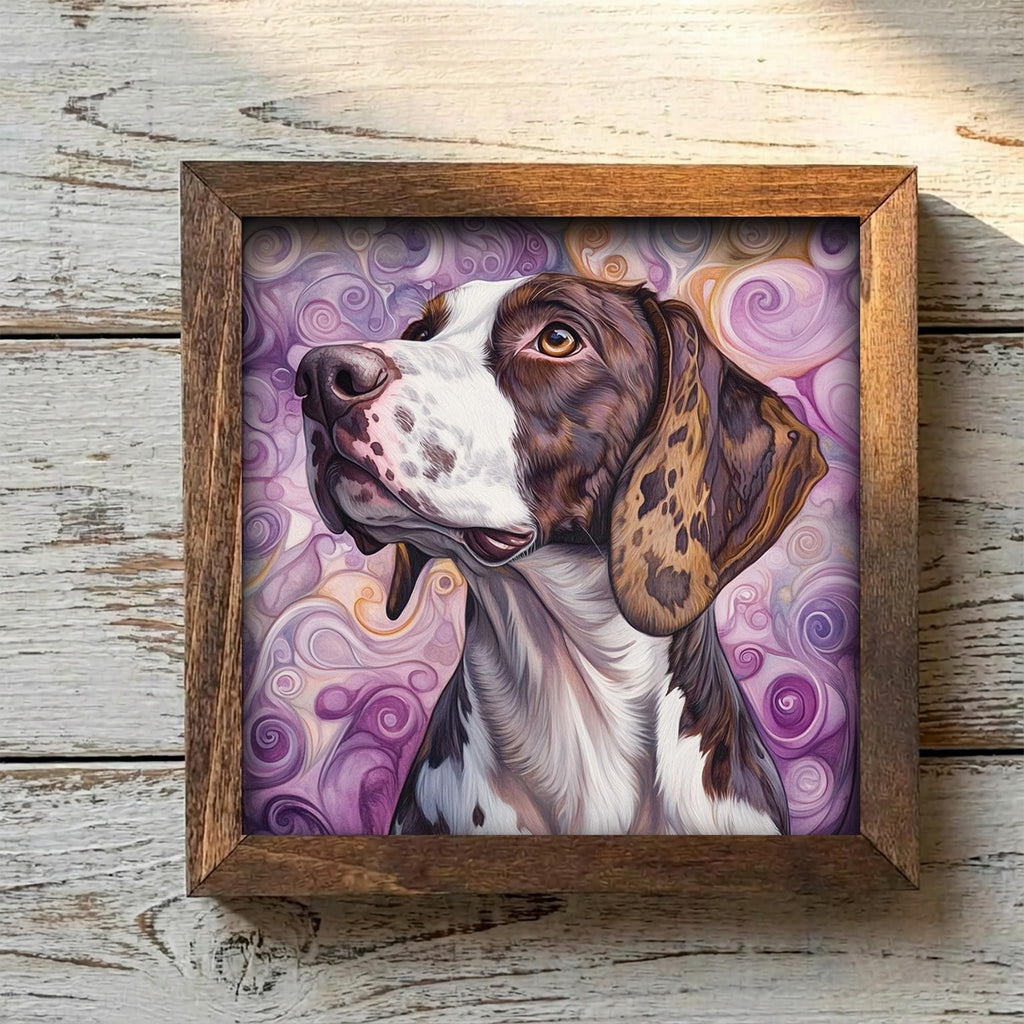Framed Pointer Dog Art Print | Rustic Farmhouse Shelf Decor