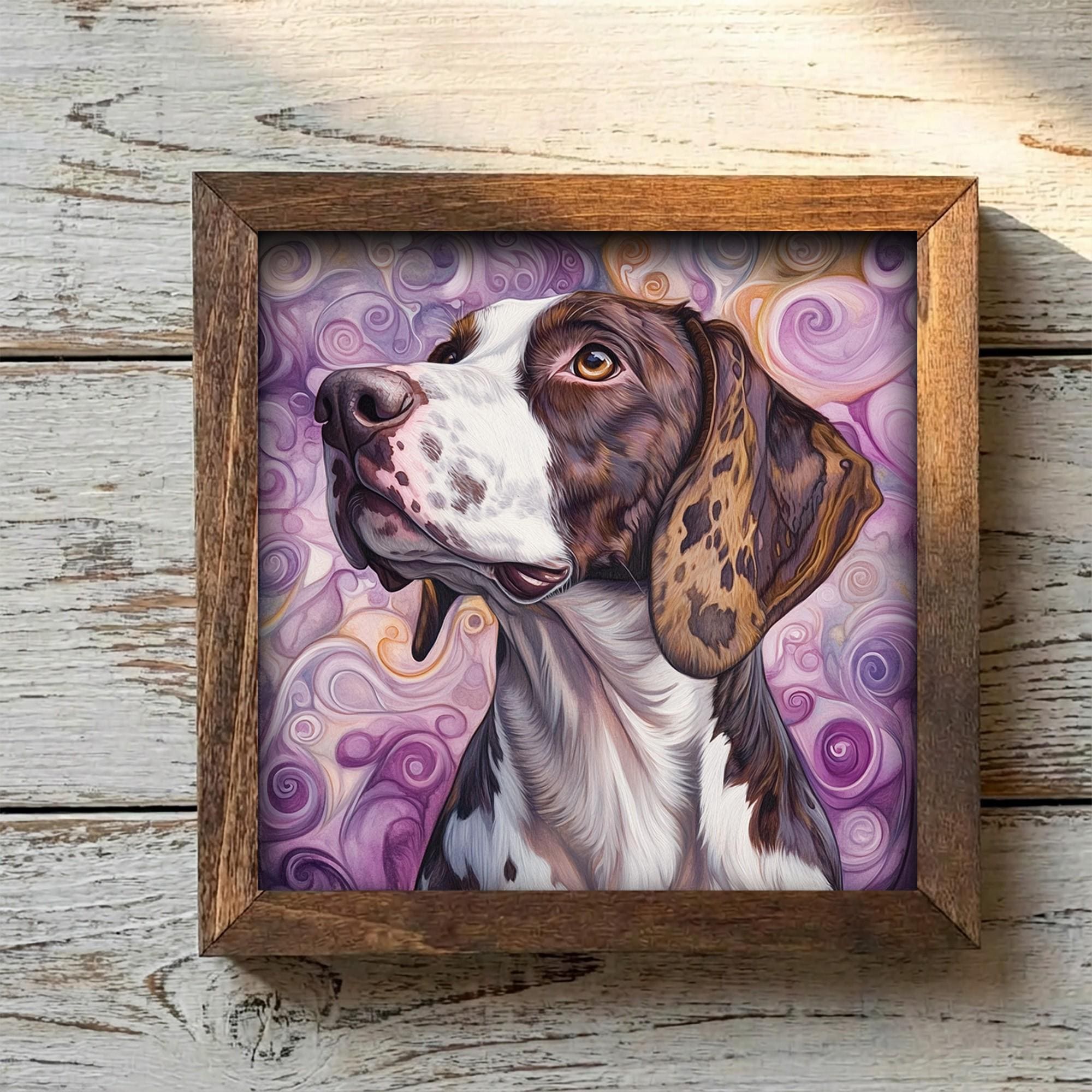 Framed Pointer Dog Art Print | Rustic Farmhouse Shelf Decor