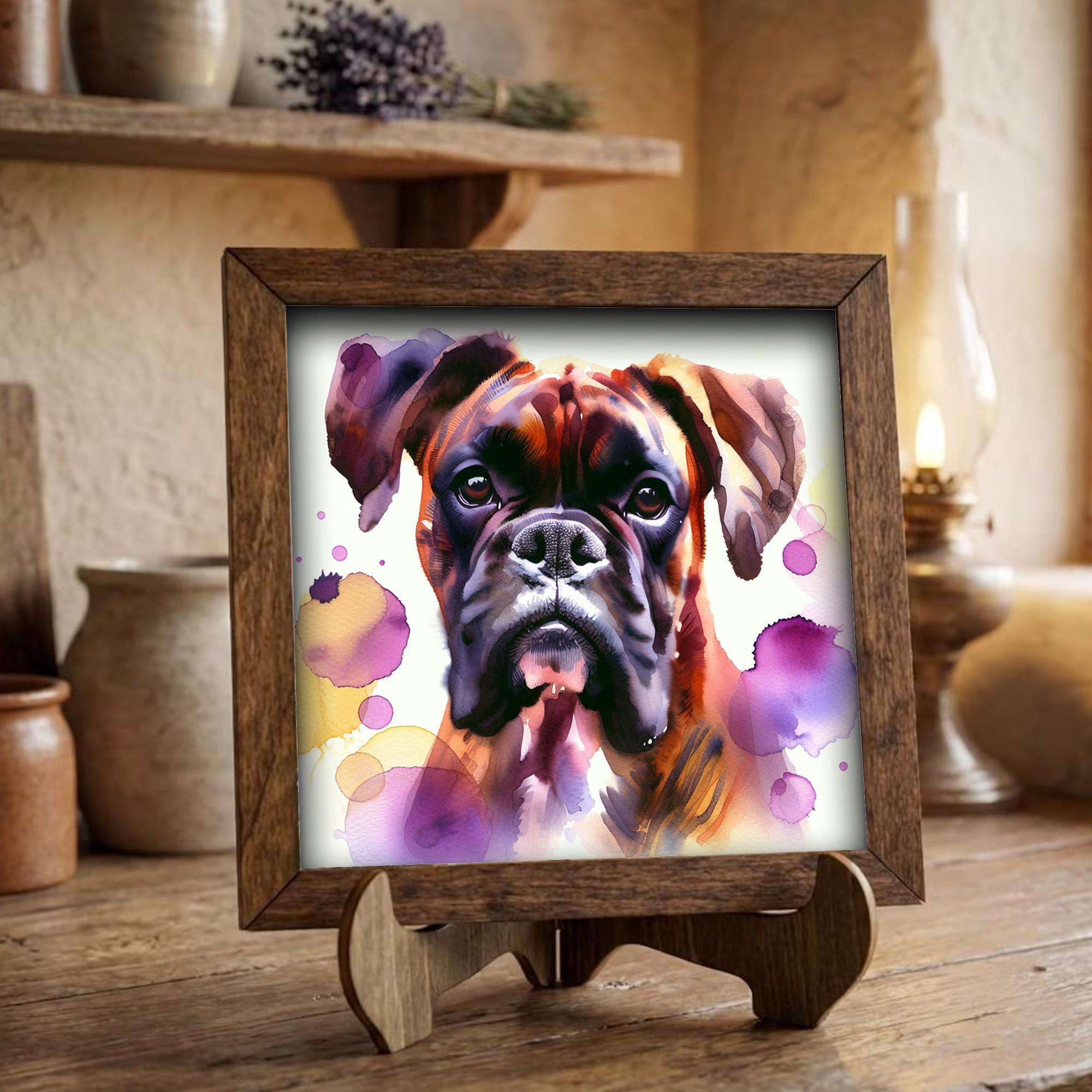 Framed Boxer Dog Art Print | Watercolor Pet Portrait Decor