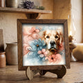 Framed Golden Retriever Art Print | Watercolor Floral Pet Portrait