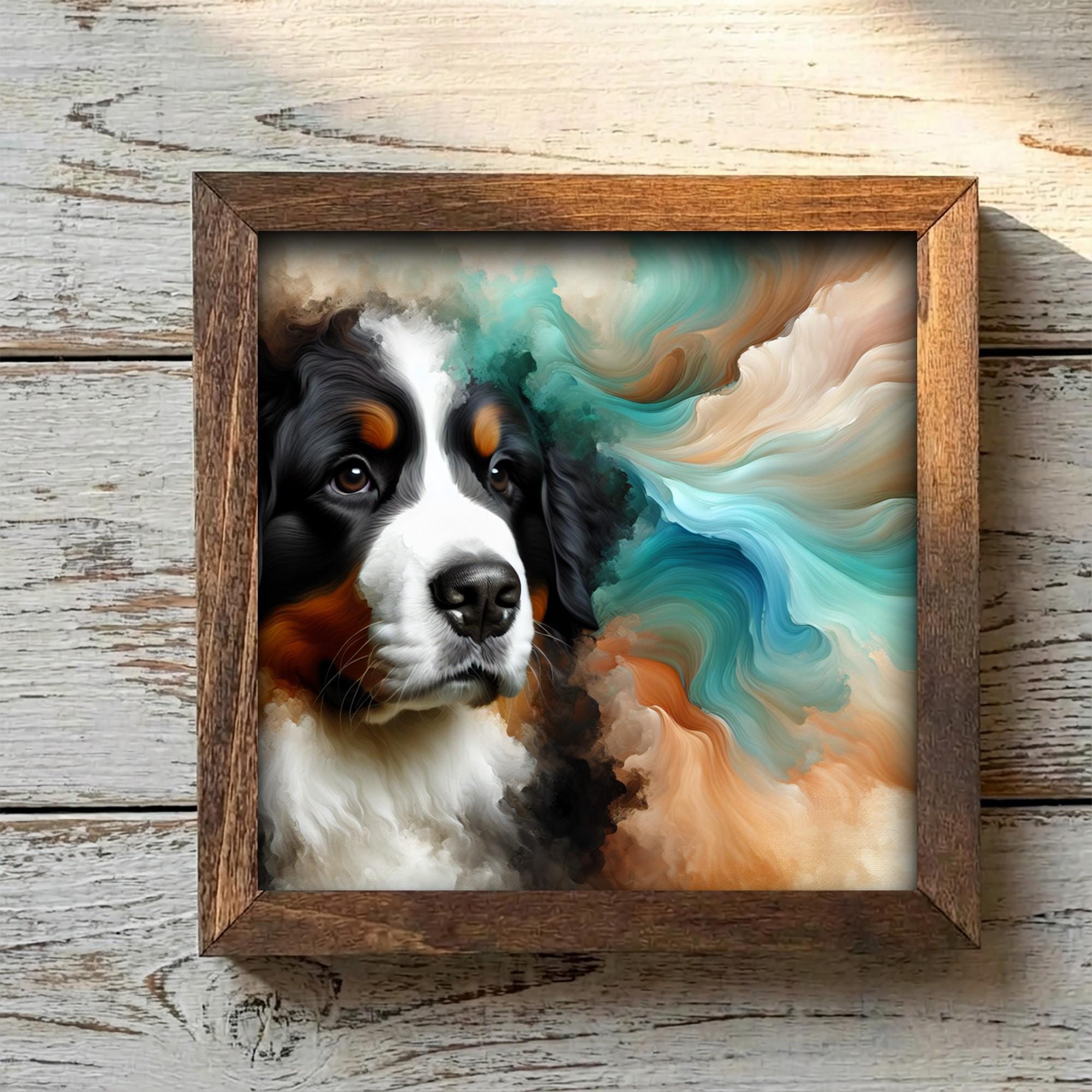 Framed Bernese Mountain Dog Art Print | Watercolor Pet Portrait Decor