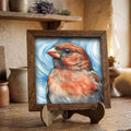 Framed Red Finch Art Print | Rustic Farmhouse Bird Decor