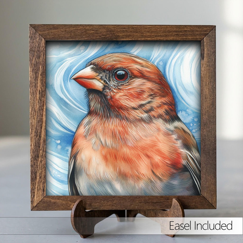 Framed Red Finch Art Print | Rustic Farmhouse Bird Decor