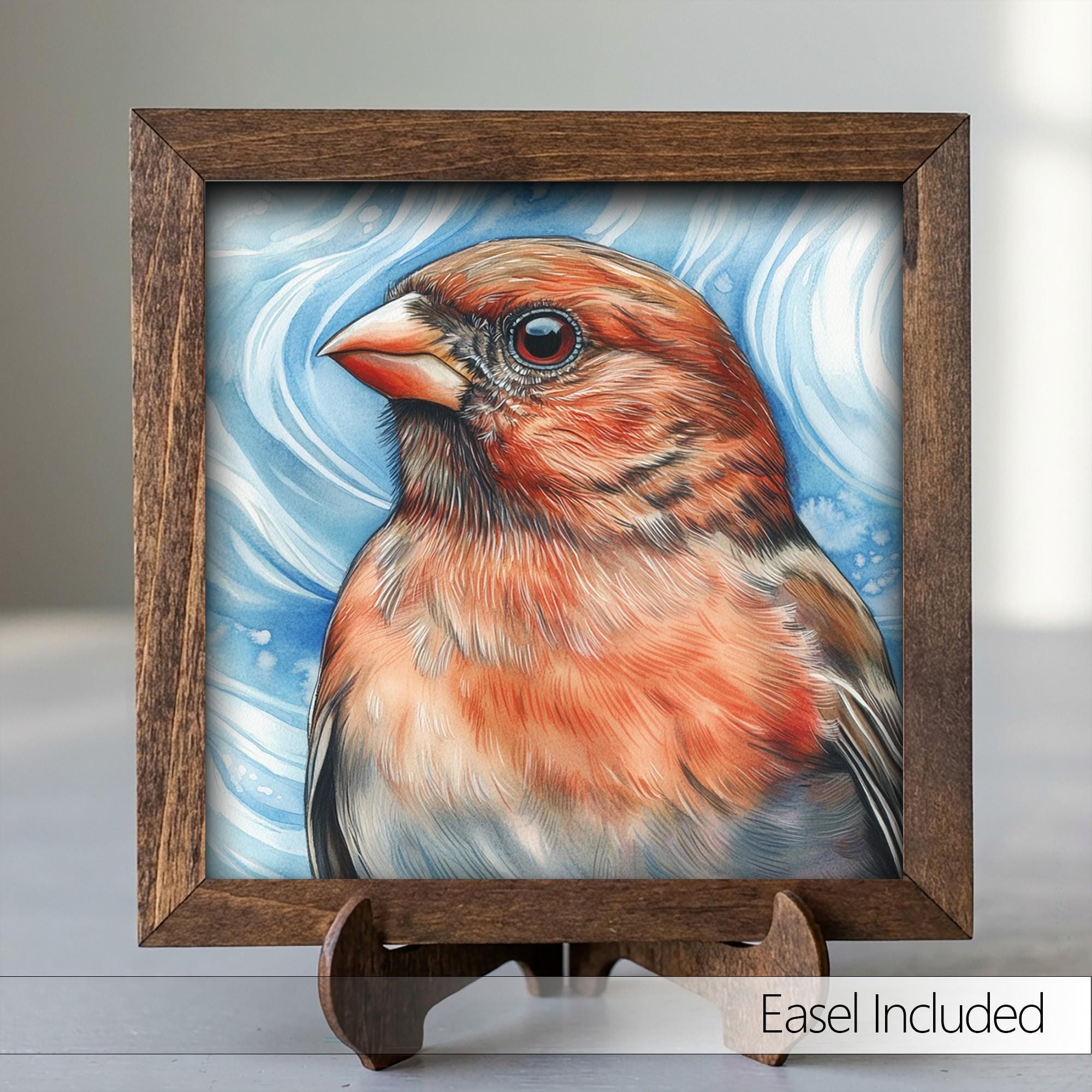 Framed Red Finch Art Print | Rustic Farmhouse Bird Decor