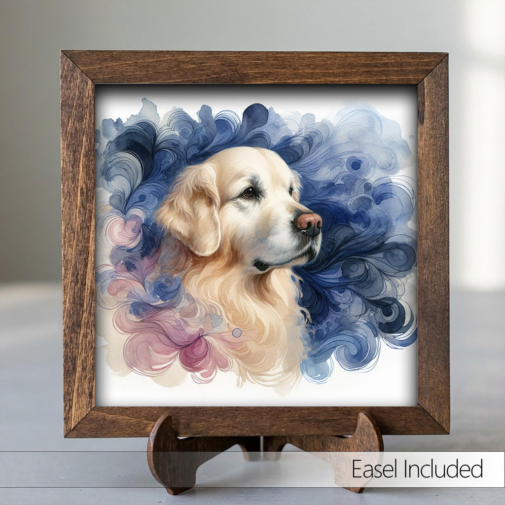Framed Golden Retriever Art Print | Watercolor Dog Shelf Decor