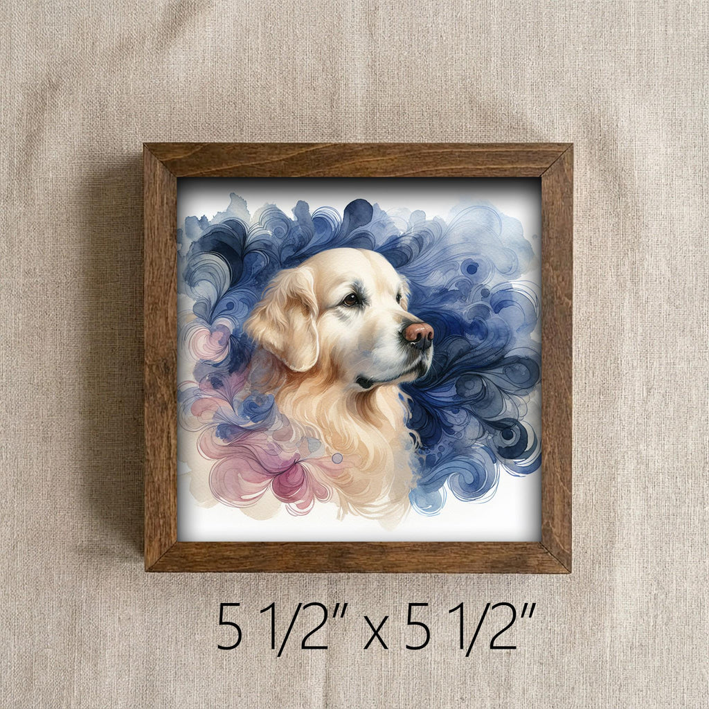 Framed Golden Retriever Art Print | Watercolor Dog Shelf Decor