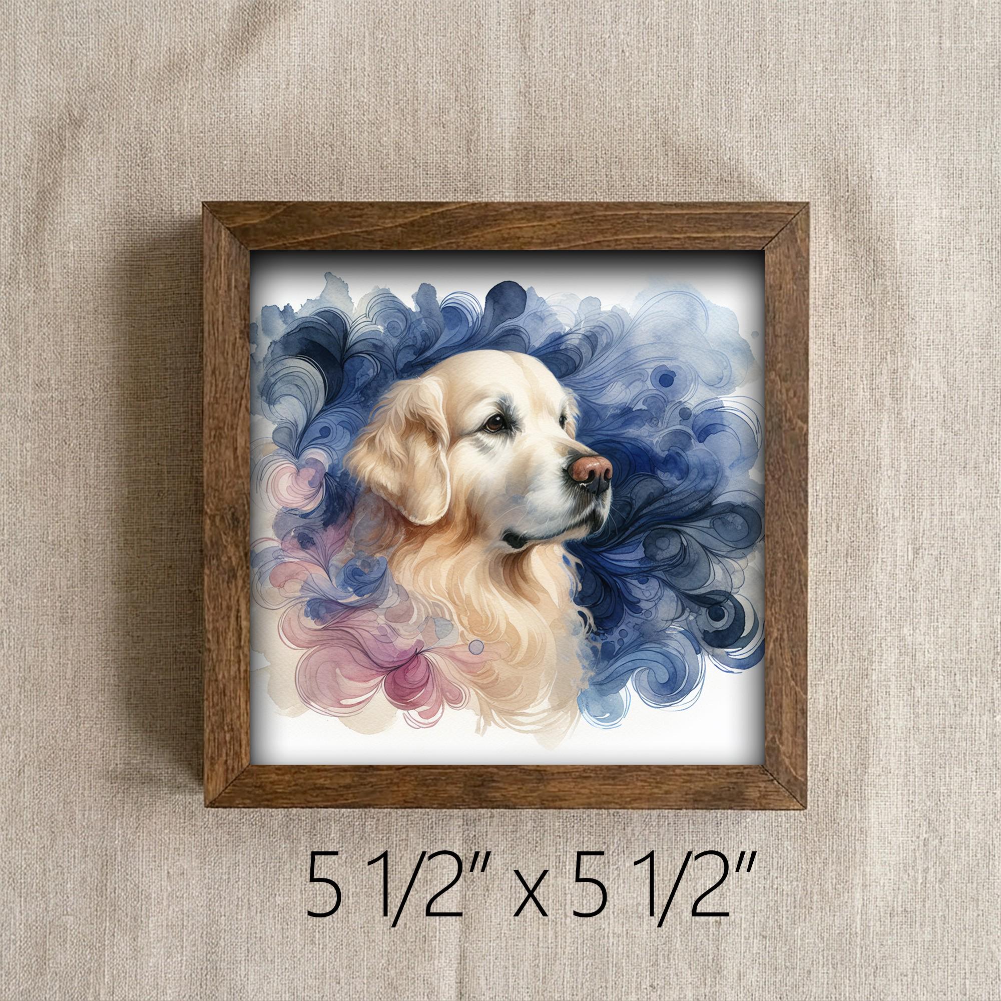 Framed Golden Retriever Art Print | Watercolor Dog Shelf Decor