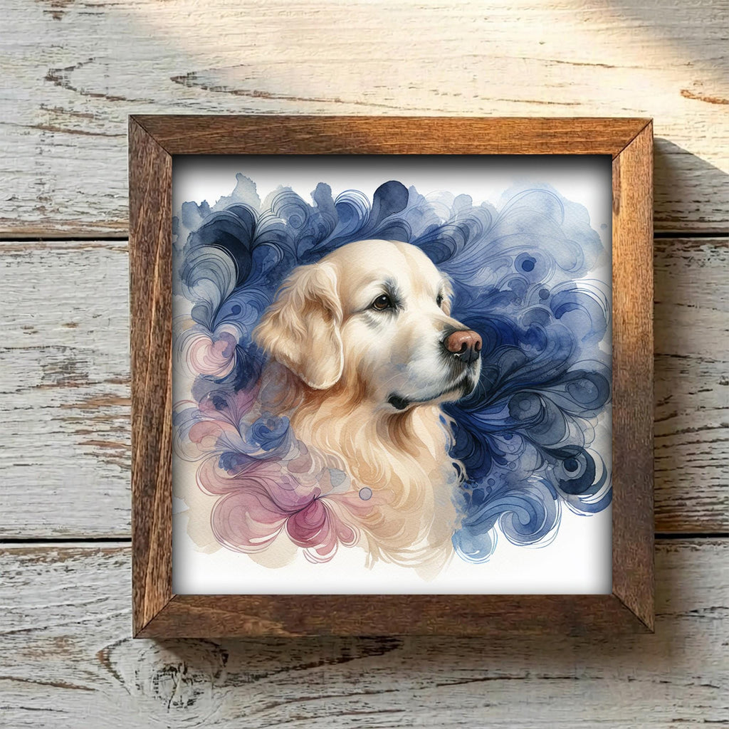 Framed Golden Retriever Art Print | Watercolor Dog Shelf Decor