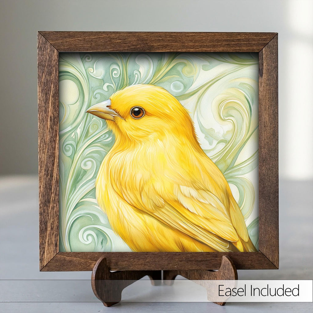 Framed Yellow Bird Art Print | Rustic Farmhouse Shelf Decor