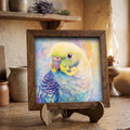 Framed Watercolor Parakeet Art Print | Colorful Bird Shelf Decor
