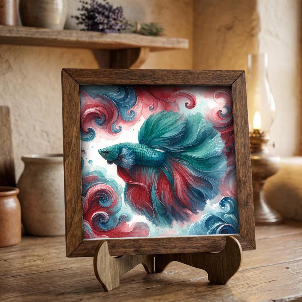 Framed Betta Fish Art Print | Watercolor Farmhouse Shelf Decor