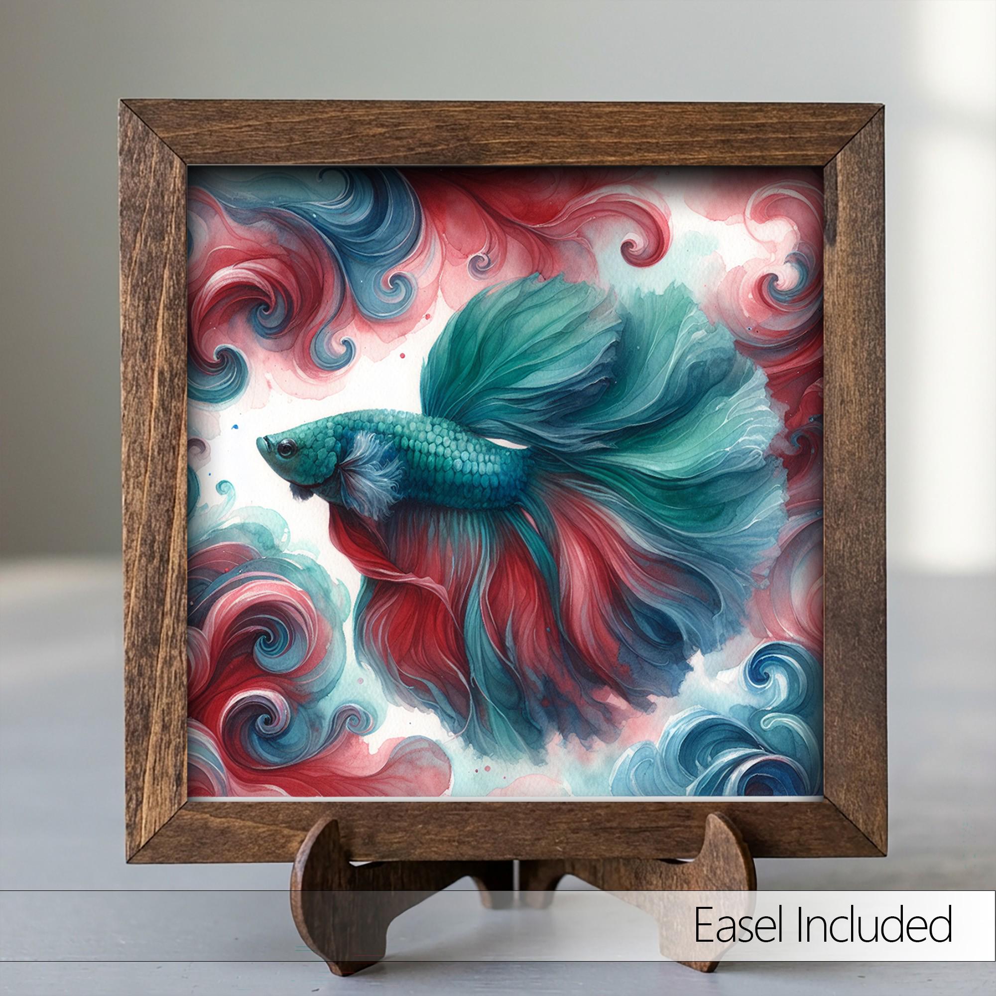 Framed Betta Fish Art Print | Watercolor Farmhouse Shelf Decor