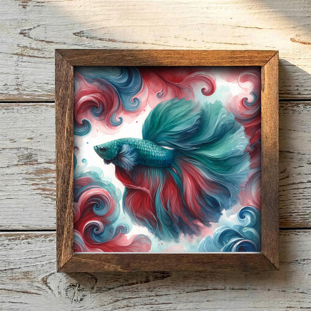 Framed Betta Fish Art Print | Watercolor Farmhouse Shelf Decor