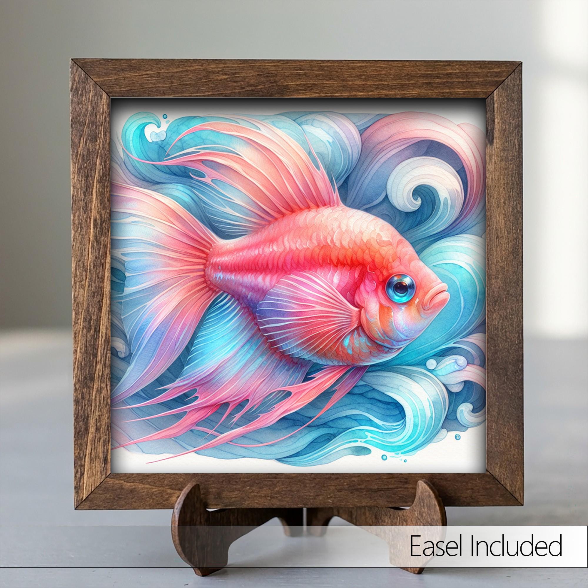 Framed Betta Fish Art Print | Watercolor Coastal Shelf Decor