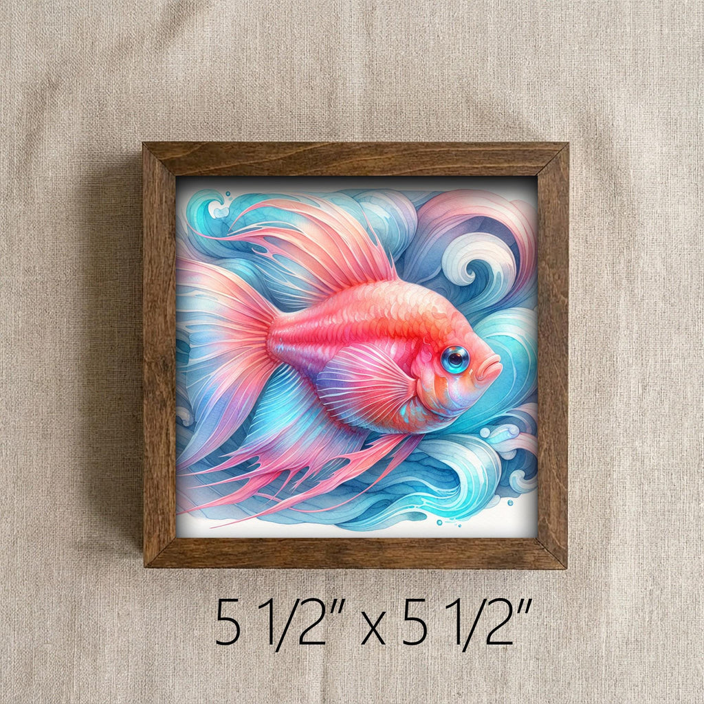 Framed Betta Fish Art Print | Watercolor Coastal Shelf Decor