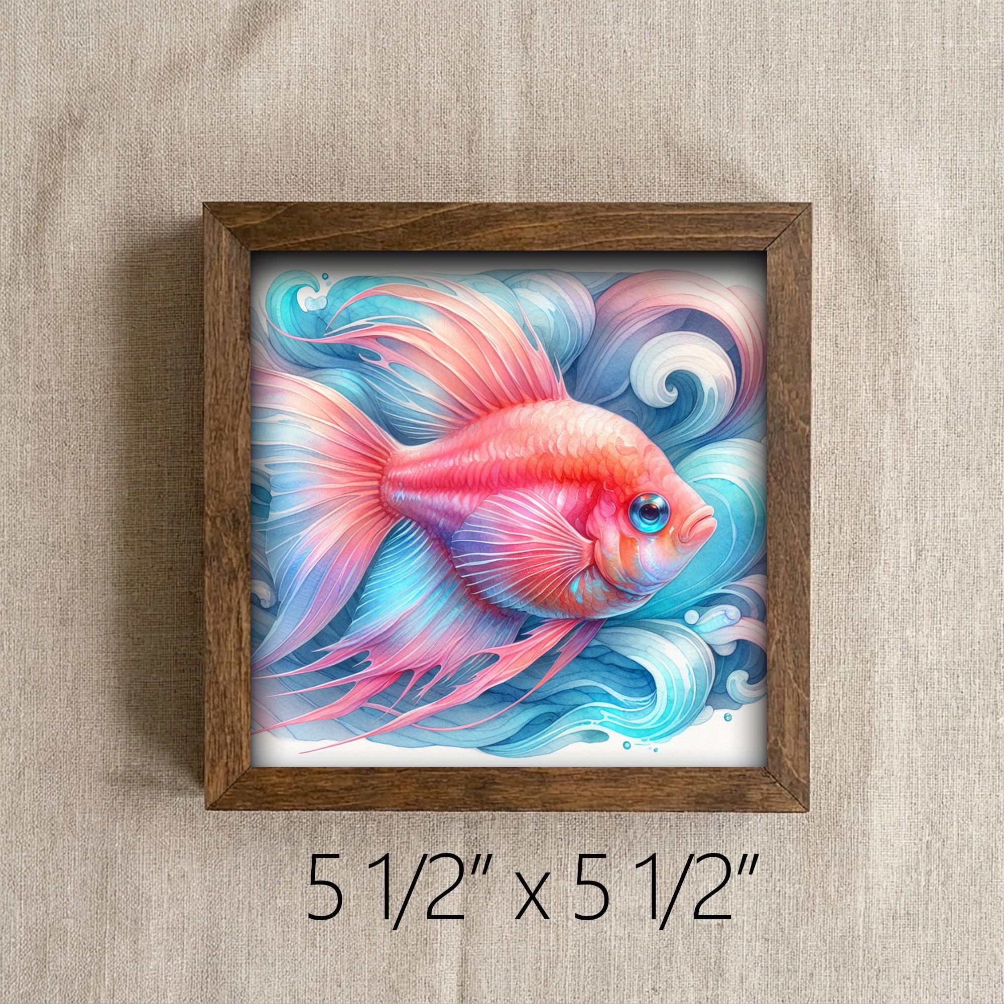 Framed Betta Fish Art Print | Watercolor Coastal Shelf Decor