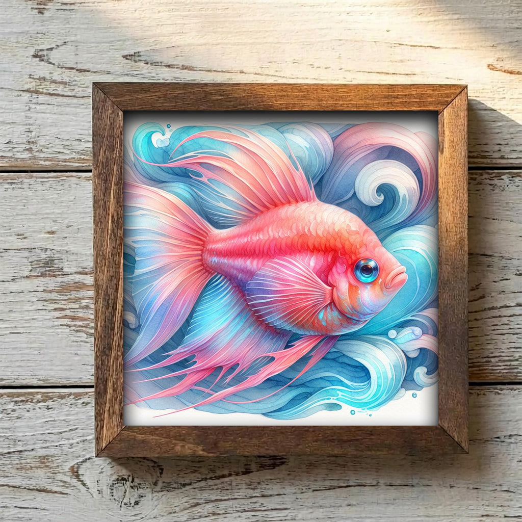 Framed Betta Fish Art Print | Watercolor Coastal Shelf Decor
