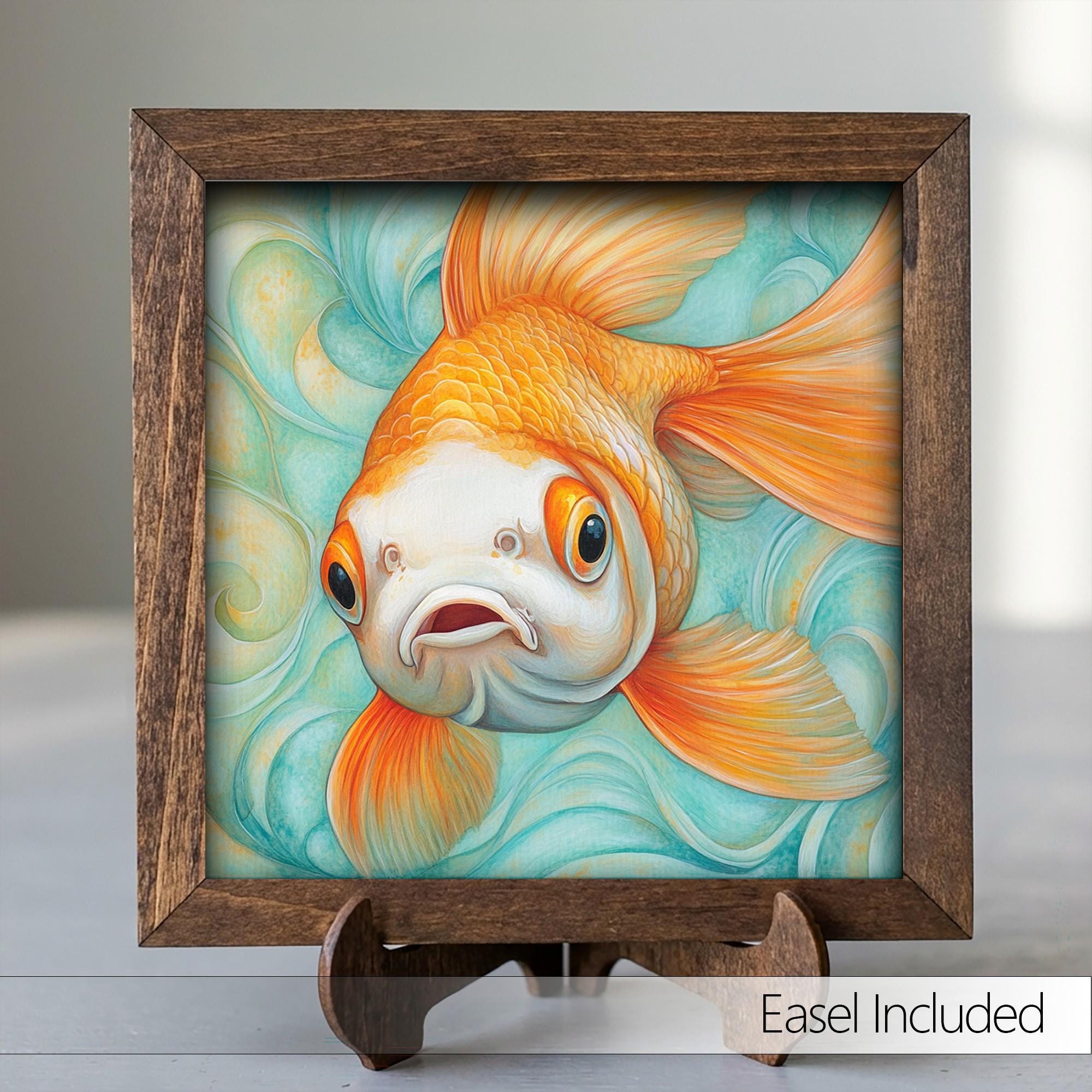 Framed Goldfish Art Print | Watercolor Fish Shelf Decor