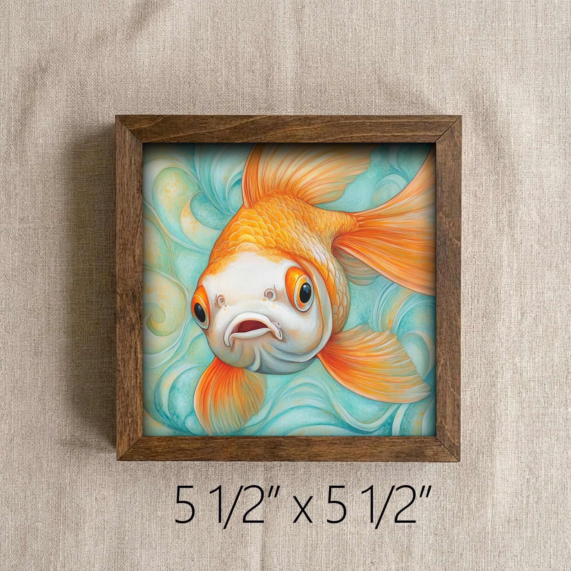 Framed Goldfish Art Print | Watercolor Fish Shelf Decor