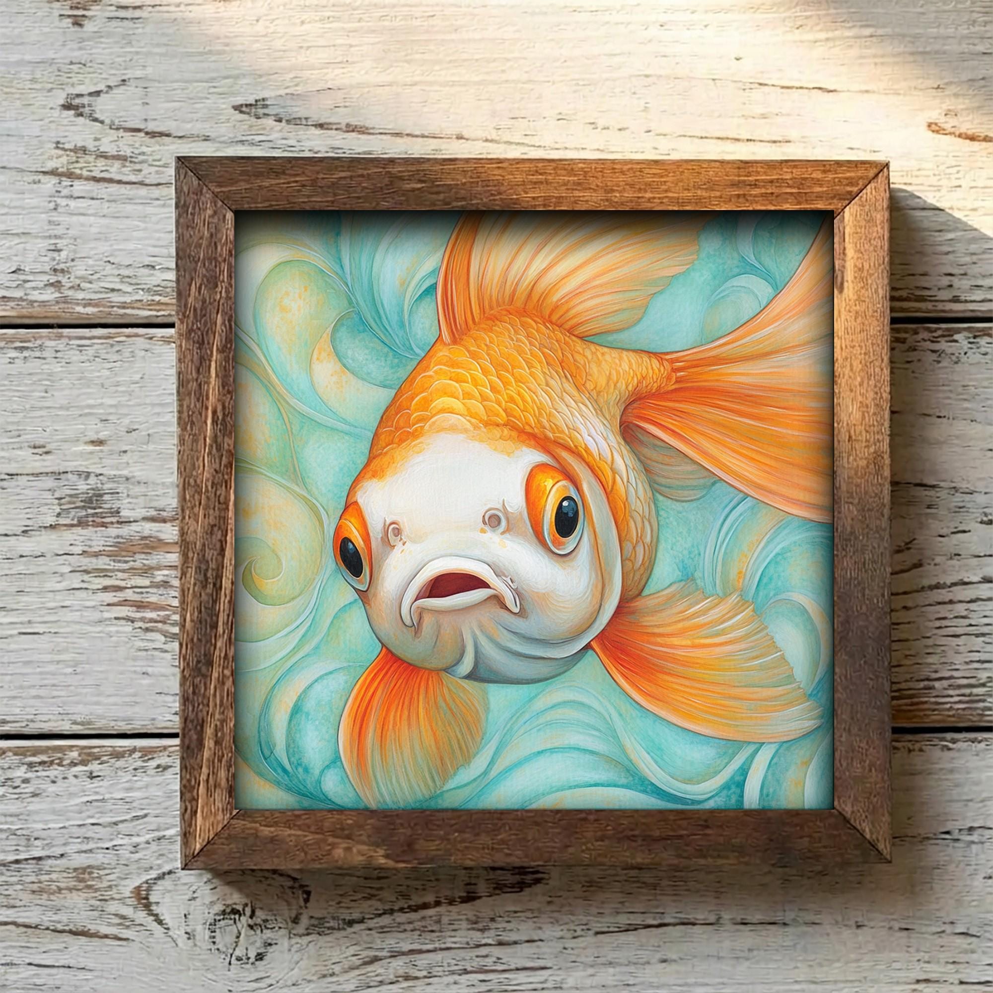 Framed Goldfish Art Print | Watercolor Fish Shelf Decor