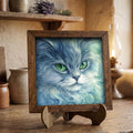Framed Blue Cat Art Print | Rustic Farmhouse Shelf Decor