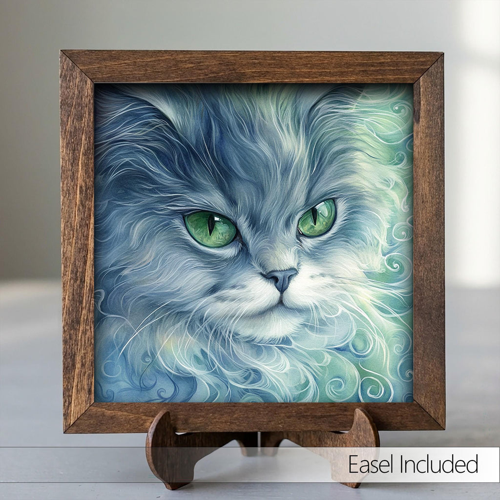 Framed Blue Cat Art Print | Rustic Farmhouse Shelf Decor