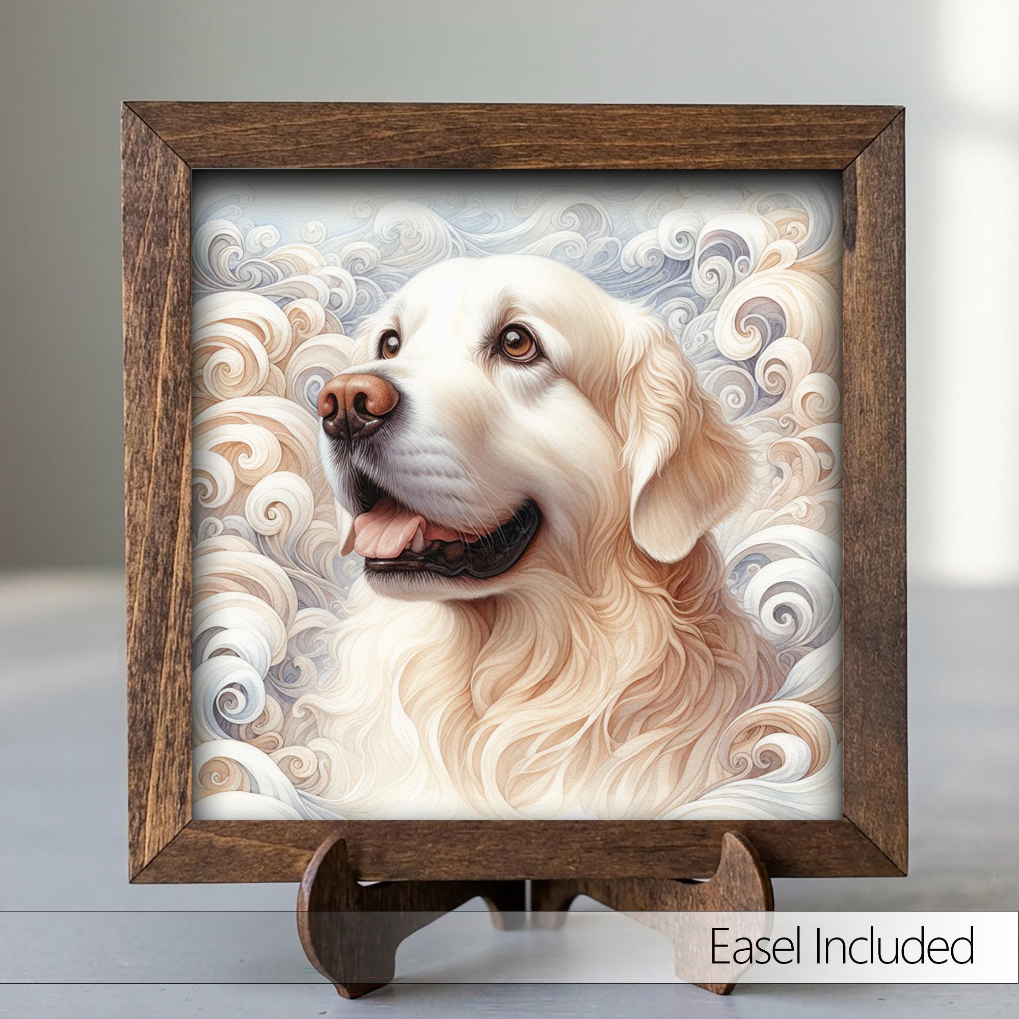Framed Golden Retriever Art Print | Rustic Farmhouse Shelf Decor