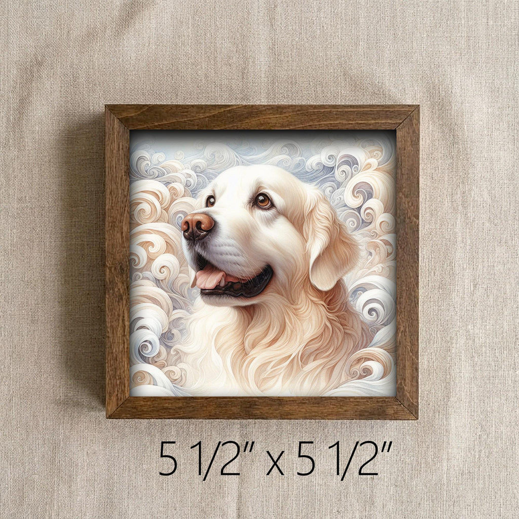 Framed Golden Retriever Art Print | Rustic Farmhouse Shelf Decor