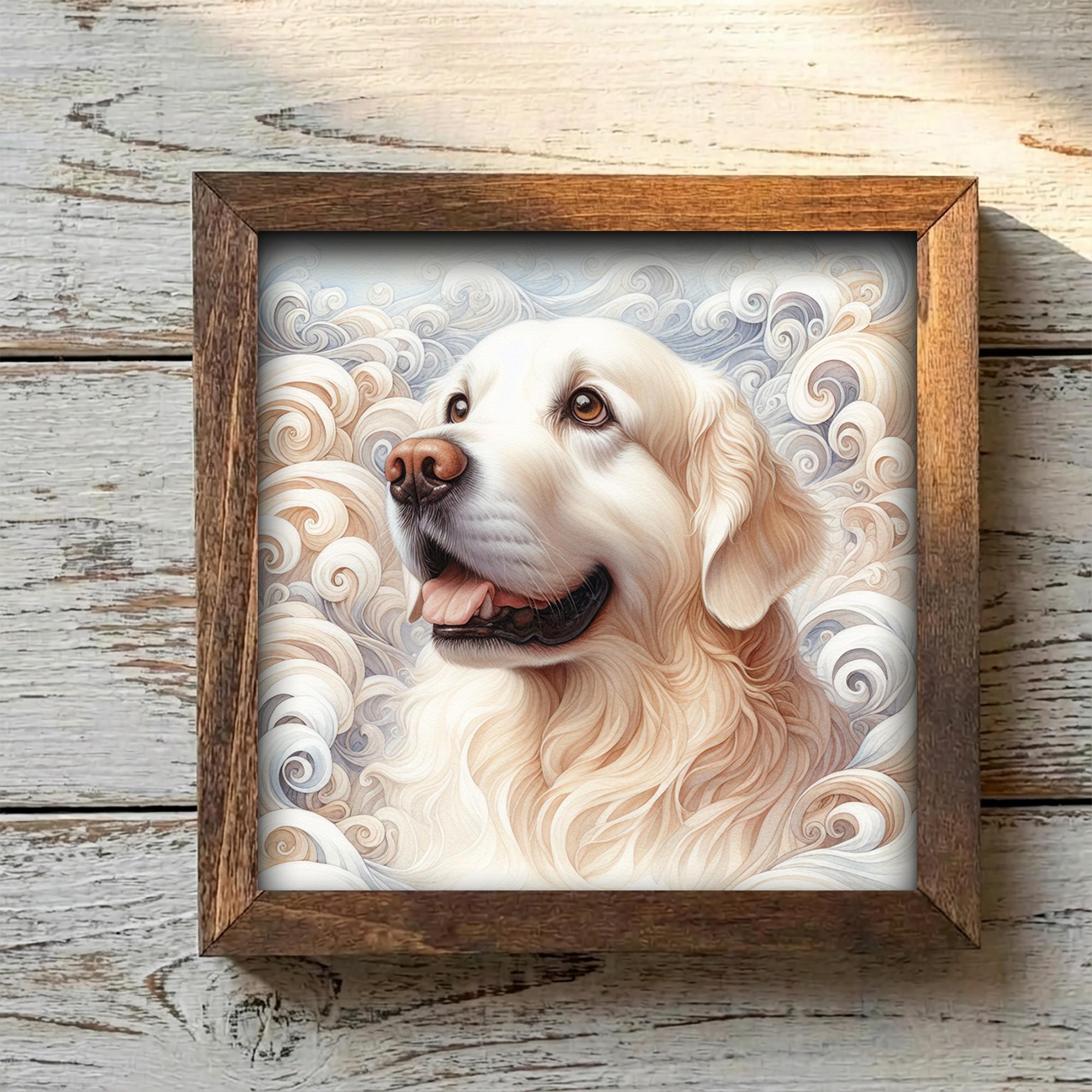 Framed Golden Retriever Art Print | Rustic Farmhouse Shelf Decor