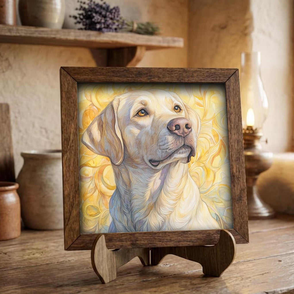 Framed Yellow Lab Art Print | Rustic Farmhouse Dog Decor
