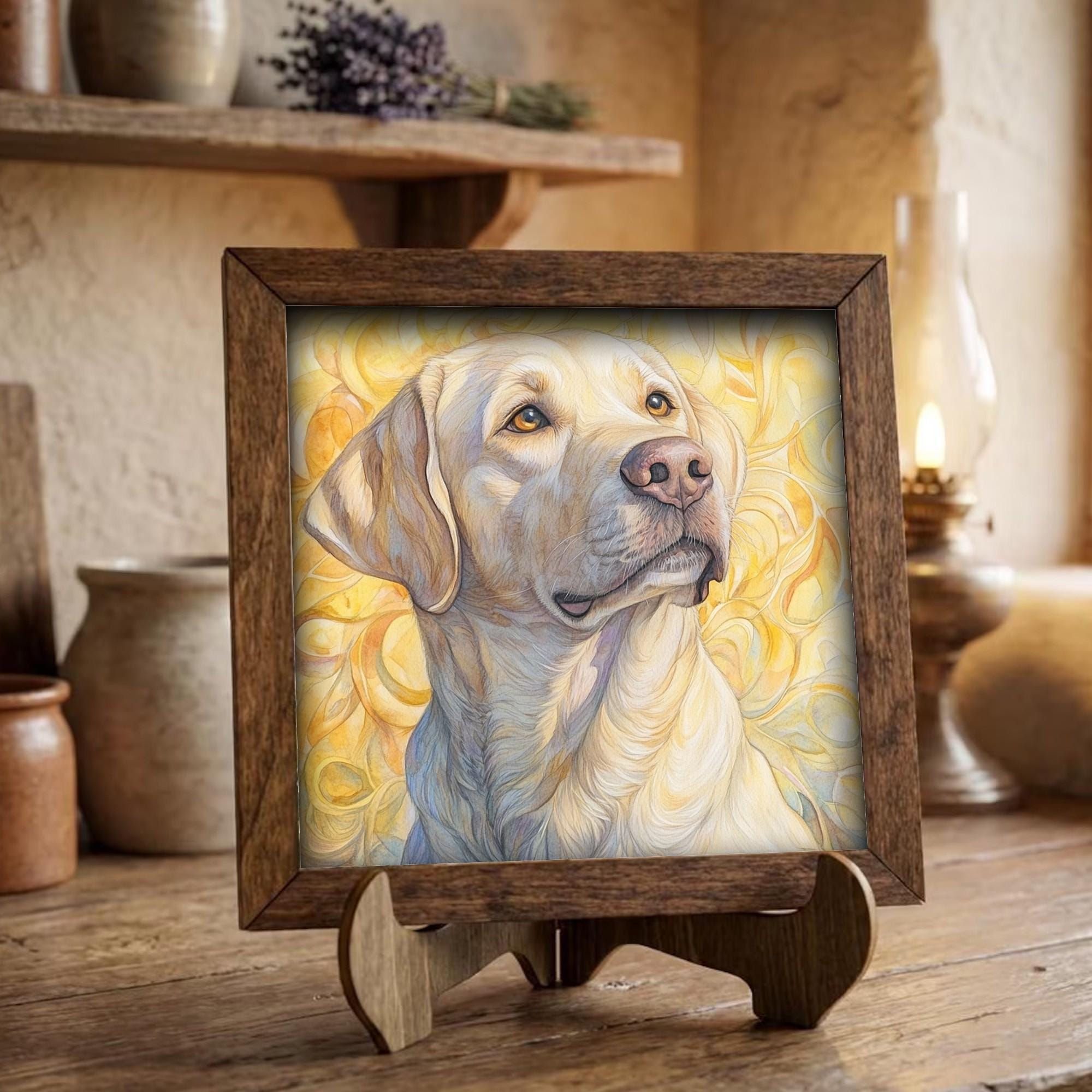 Framed Yellow Lab Art Print | Rustic Farmhouse Dog Decor