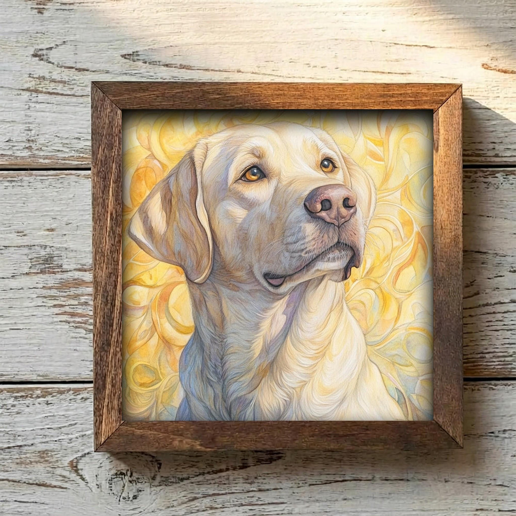 Framed Yellow Lab Art Print | Rustic Farmhouse Dog Decor