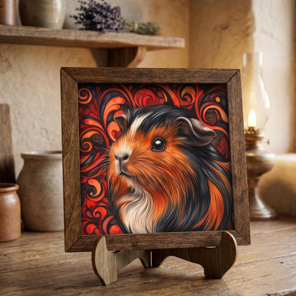 Framed Guinea Pig Art Print | Rustic Farmhouse Shelf Decor