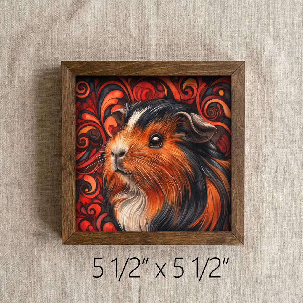 Framed Guinea Pig Art Print | Rustic Farmhouse Shelf Decor