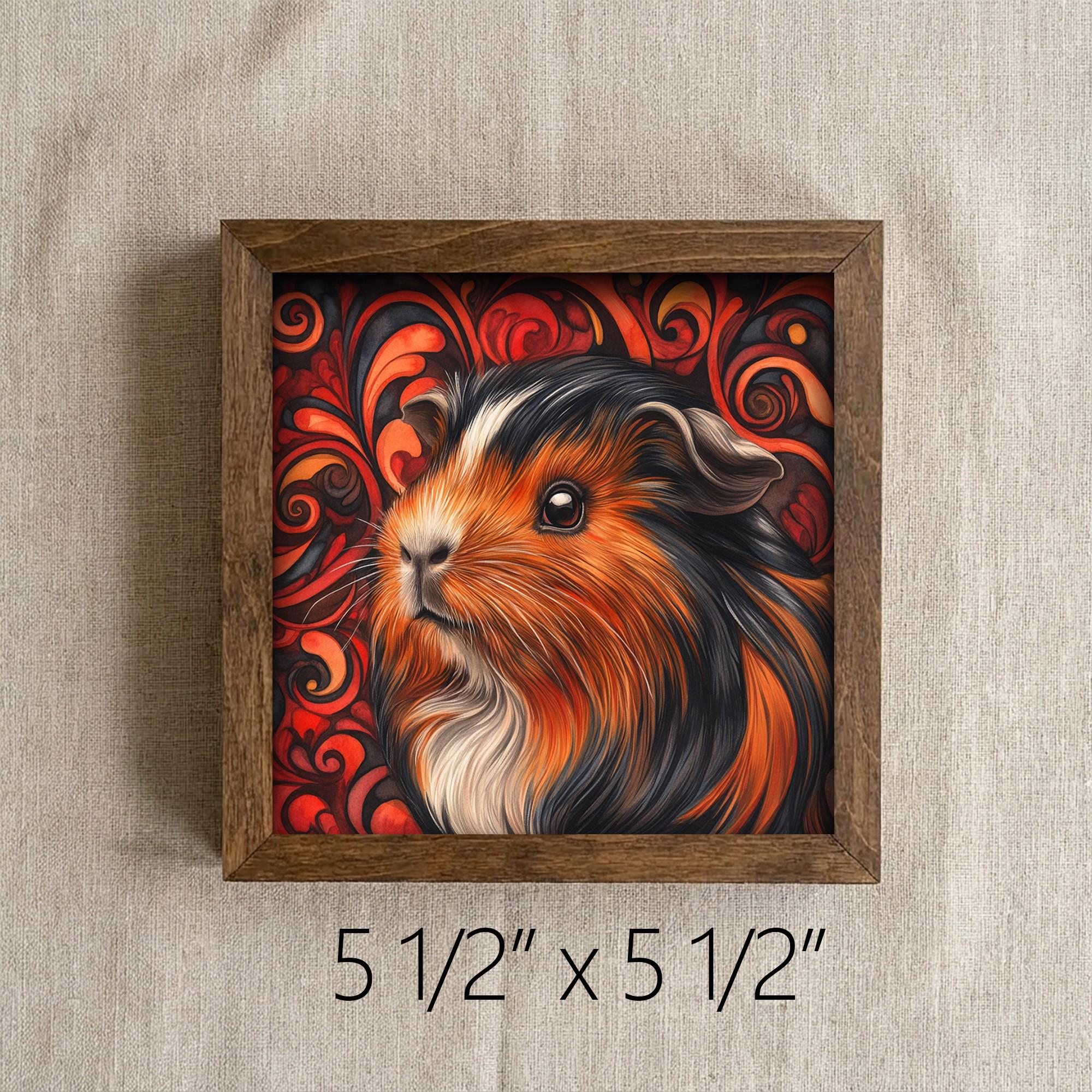 Framed Guinea Pig Art Print | Rustic Farmhouse Shelf Decor