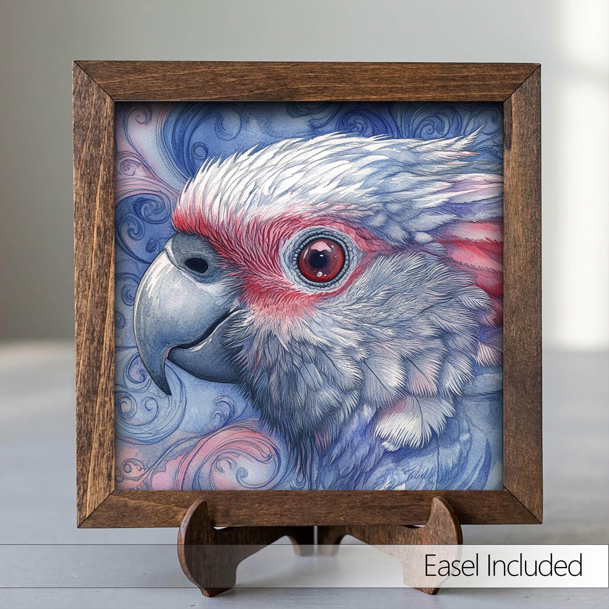 Framed Parrot Art Print | Rustic Bird Wall Decor (Easel Included)