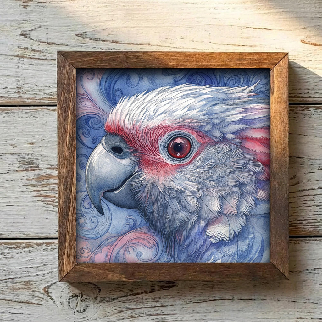 Framed Parrot Art Print | Rustic Bird Wall Decor (Easel Included)