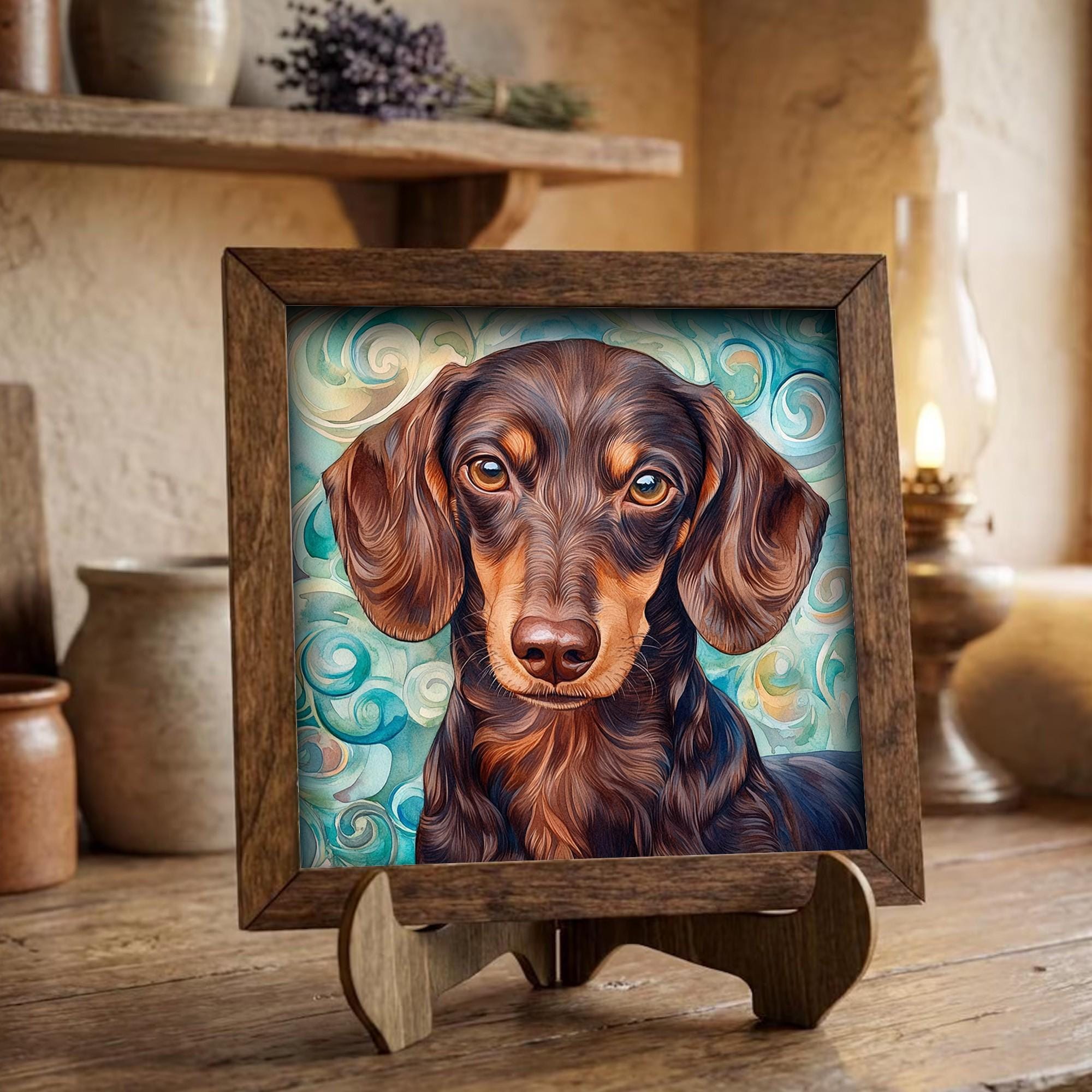 Framed Dachshund Art Print | Rustic Farmhouse Pet Decor