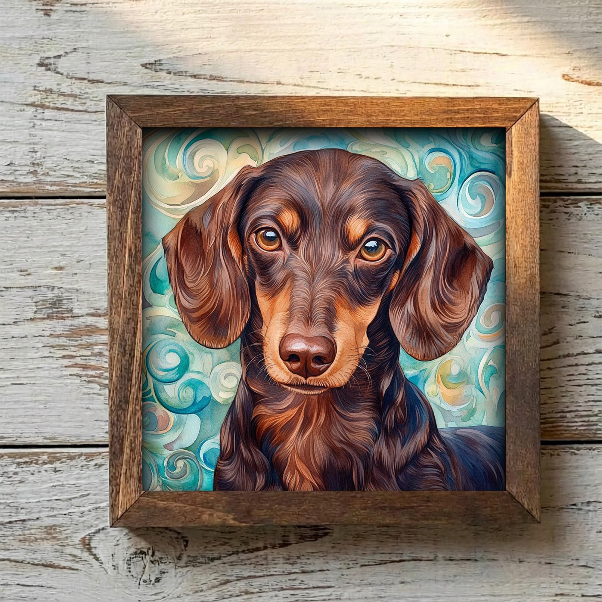 Framed Dachshund Art Print | Rustic Farmhouse Pet Decor
