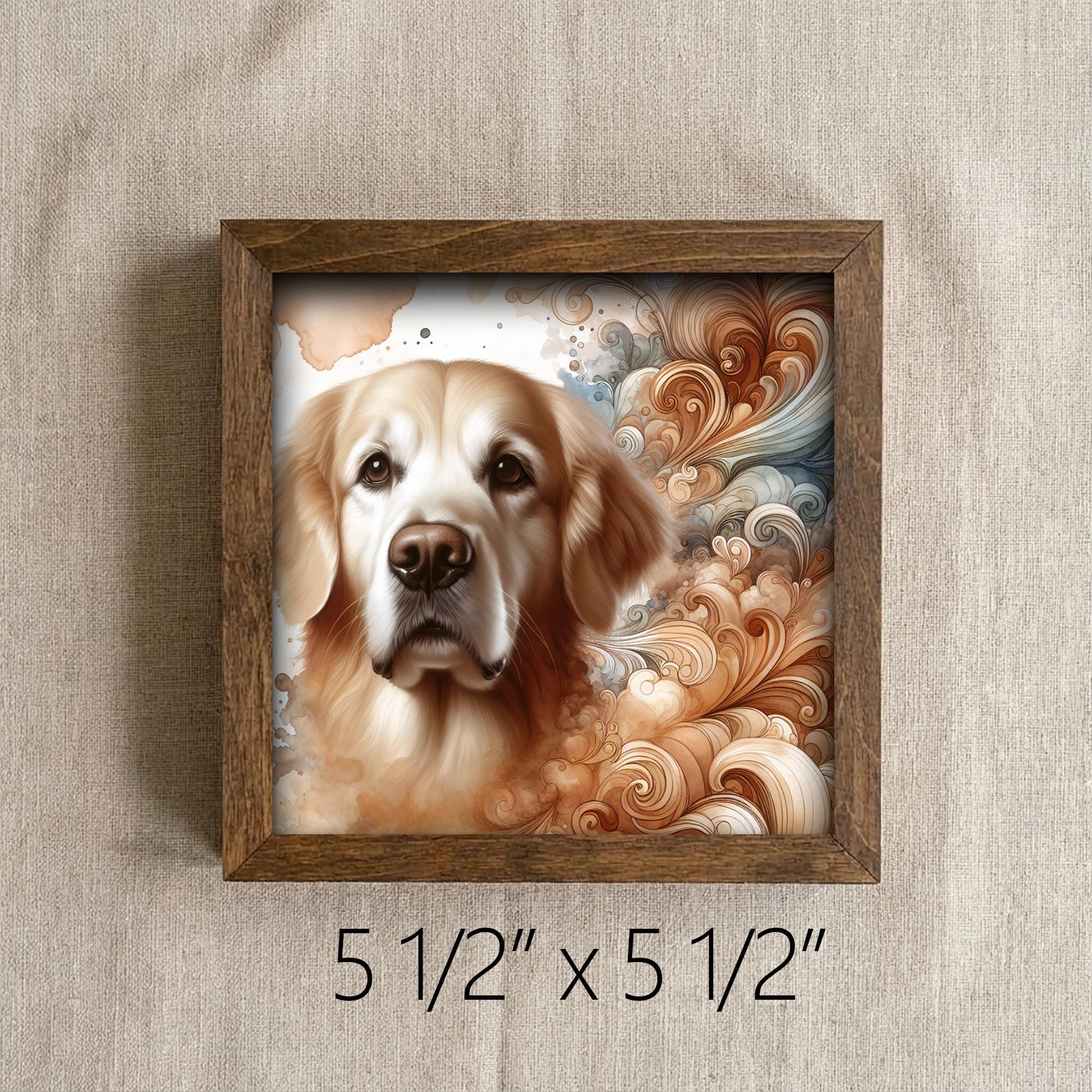 Framed Golden Retriever Art Print | Rustic Farmhouse Shelf Decor