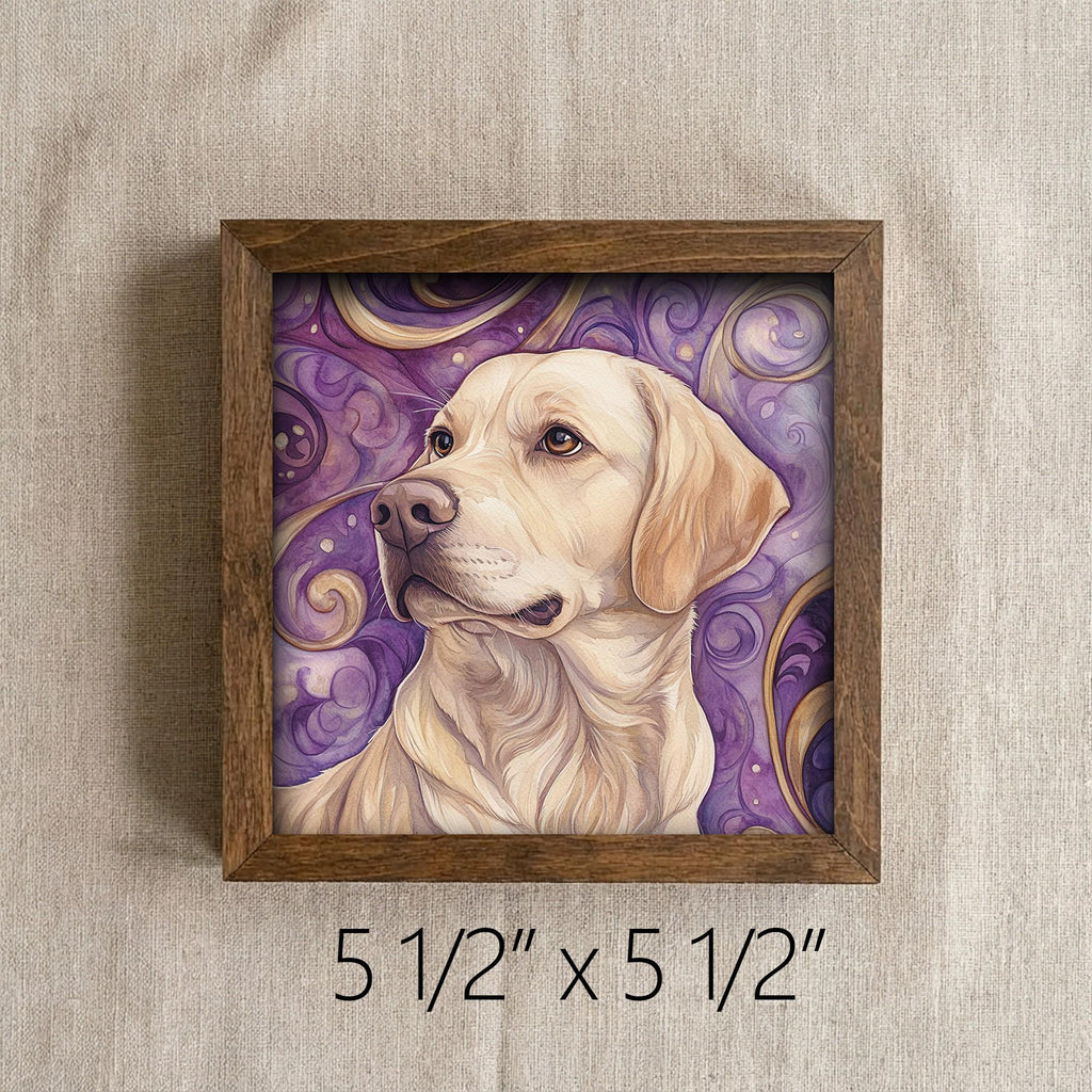 Framed Yellow Lab Art Print | Rustic Farmhouse Shelf Decor
