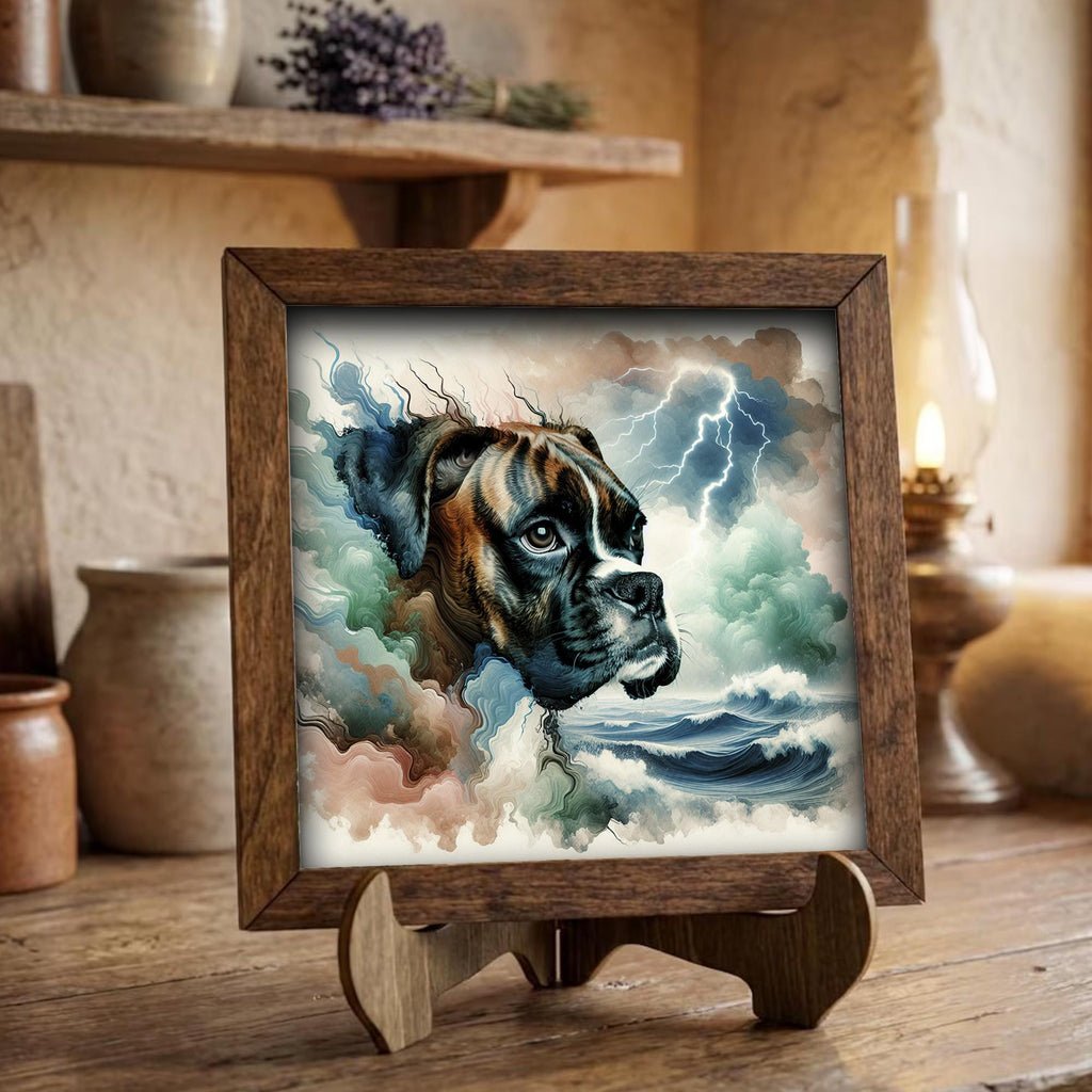 Framed Boxer Dog Art Print | Rustic Farmhouse Shelf Decor