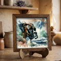 Framed Boxer Dog Art Print | Rustic Farmhouse Shelf Decor