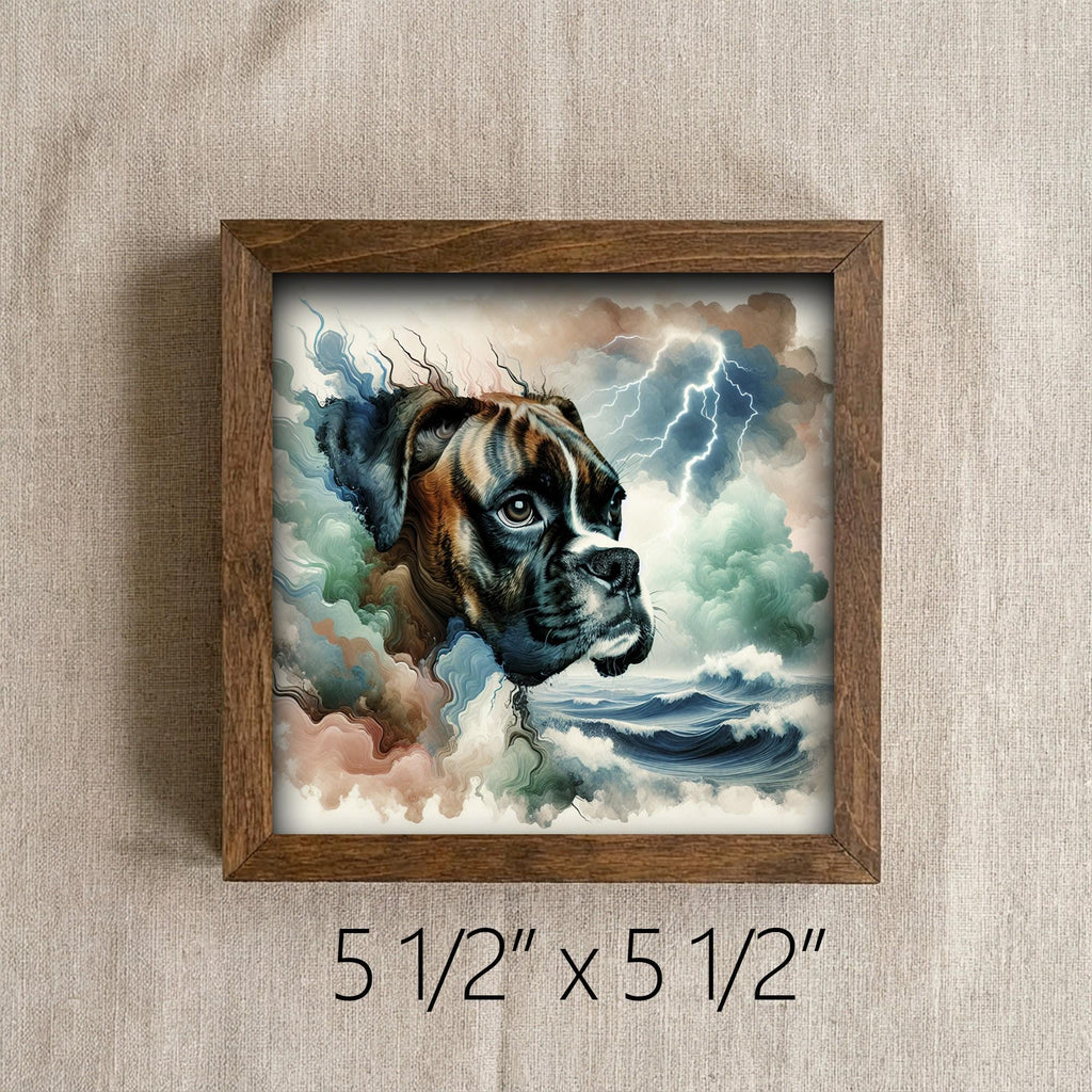 Framed Boxer Dog Art Print | Rustic Farmhouse Shelf Decor