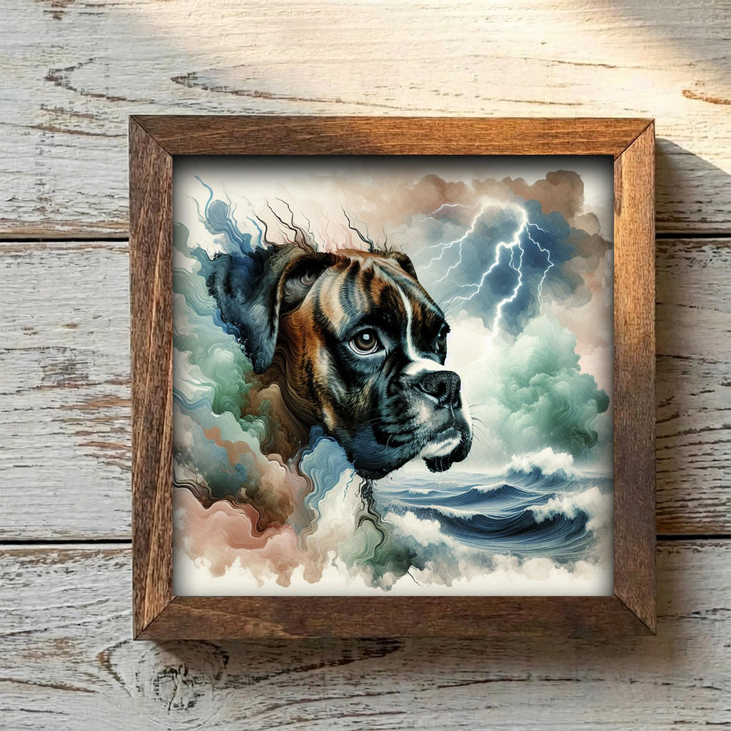 Framed Boxer Dog Art Print | Rustic Farmhouse Shelf Decor