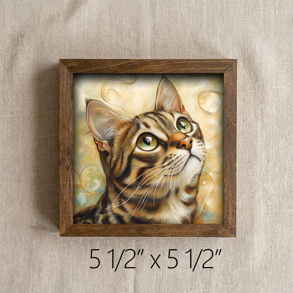 Framed Tabby Cat Art Print | Rustic Farmhouse Shelf Decor
