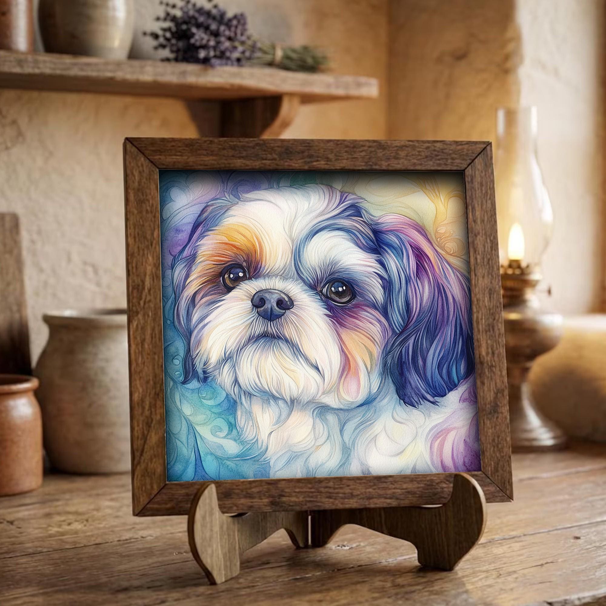 Framed Shih Tzu Dog Art Print | Watercolor Pet Portrait Decor