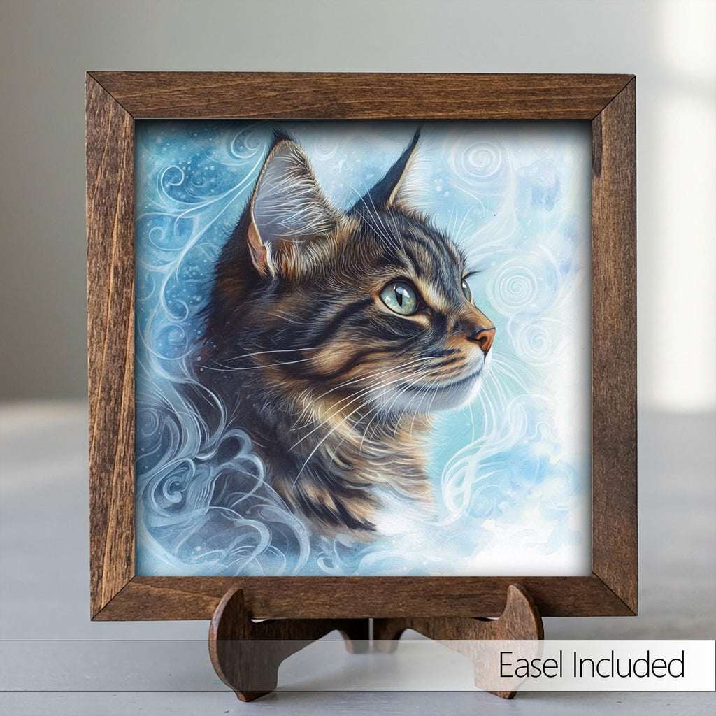Framed Tabby Cat Art Print | Rustic Farmhouse Shelf Decor