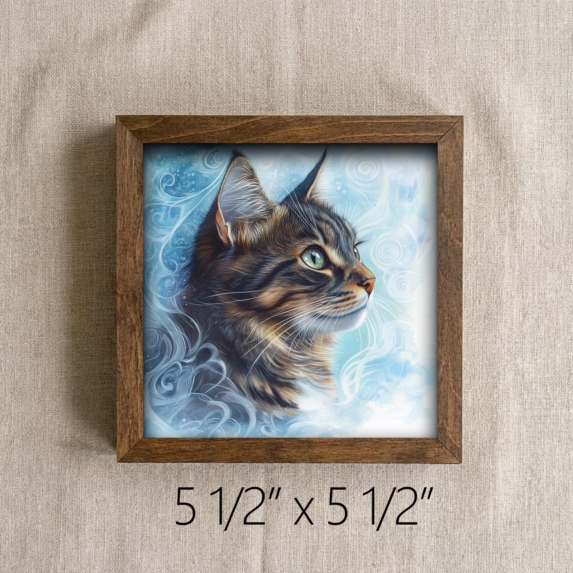 Framed Tabby Cat Art Print | Rustic Farmhouse Shelf Decor