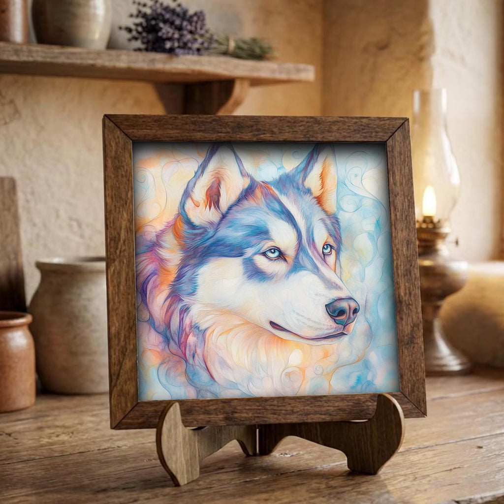 Framed Husky Art Print | Watercolor Dog Portrait Shelf Decor